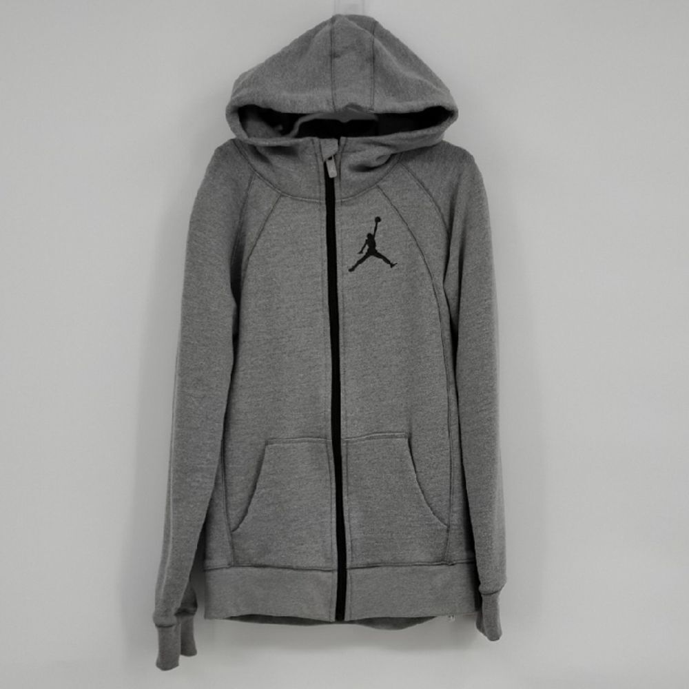 Jordan Gray Hoodie with Black Logo Full Zip Sweatshirt Size M 10-12